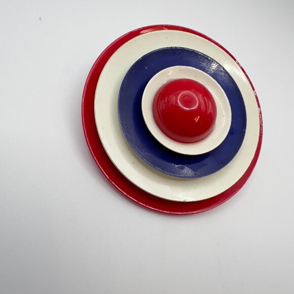 Vintage 60s Mid Century Mod Bullseye Brooch Red White Blue - Picture 2 of 6